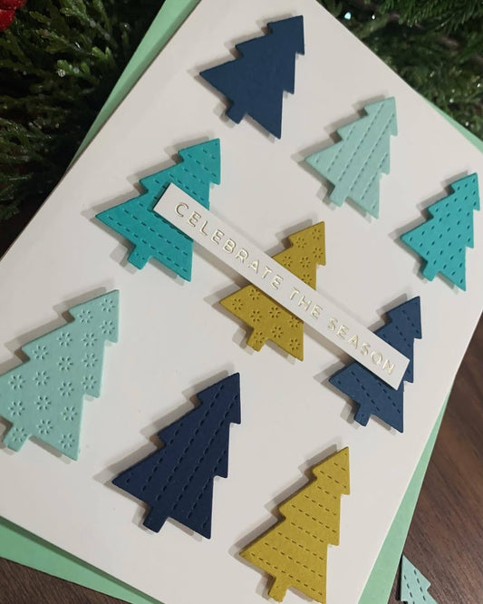 Geometric Modern Christmas Tree Card (Blue + Yellow)