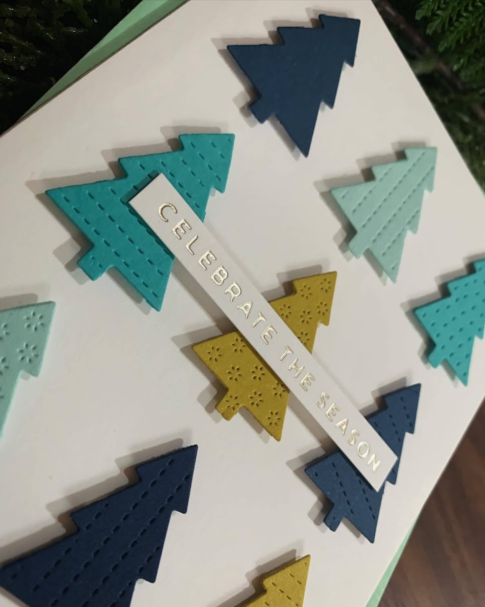 Geometric Modern Christmas Tree Card (Blue + Yellow)