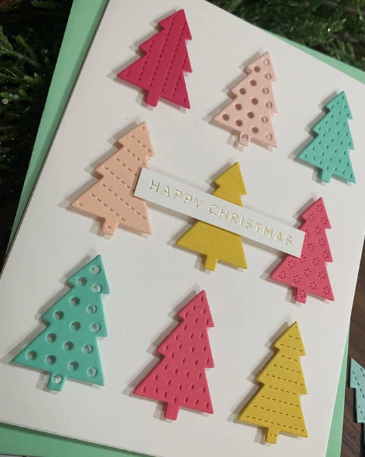 Geometric Modern Christmas Tree Card - Pinks and Blues