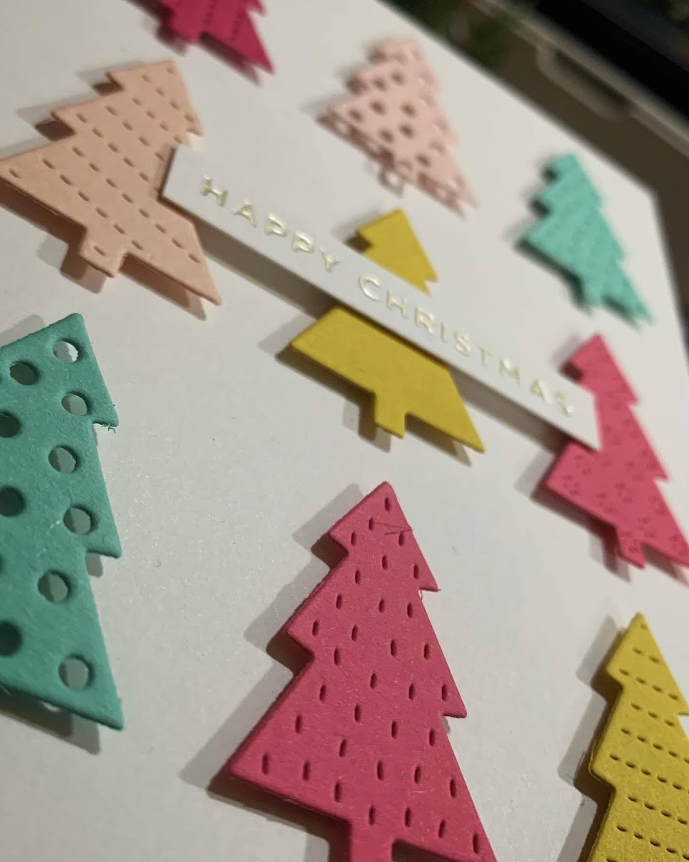 Geometric Modern Christmas Tree Card - Pinks and Blues