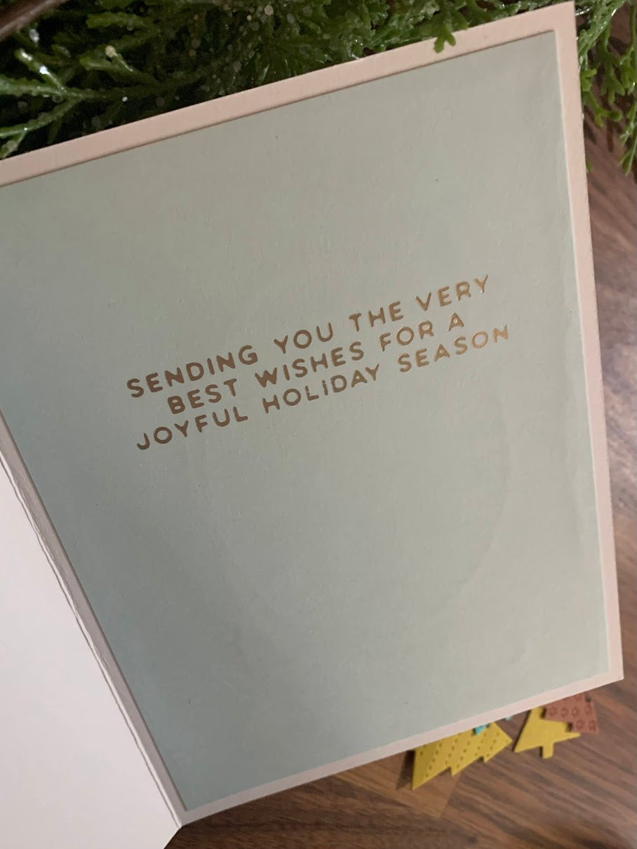 Geometric Modern Christmas Tree Card - Blues and Yellows