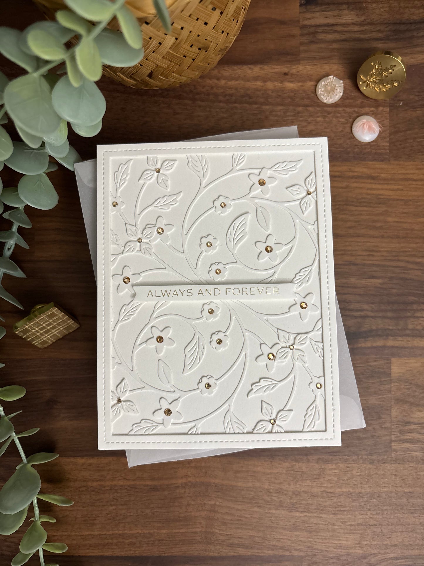 White Vines + Gemstones Wedding Card