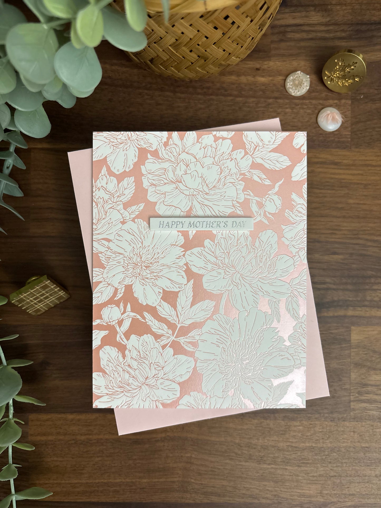 Rose Gold Foil Peonies Card (Mother's Day)