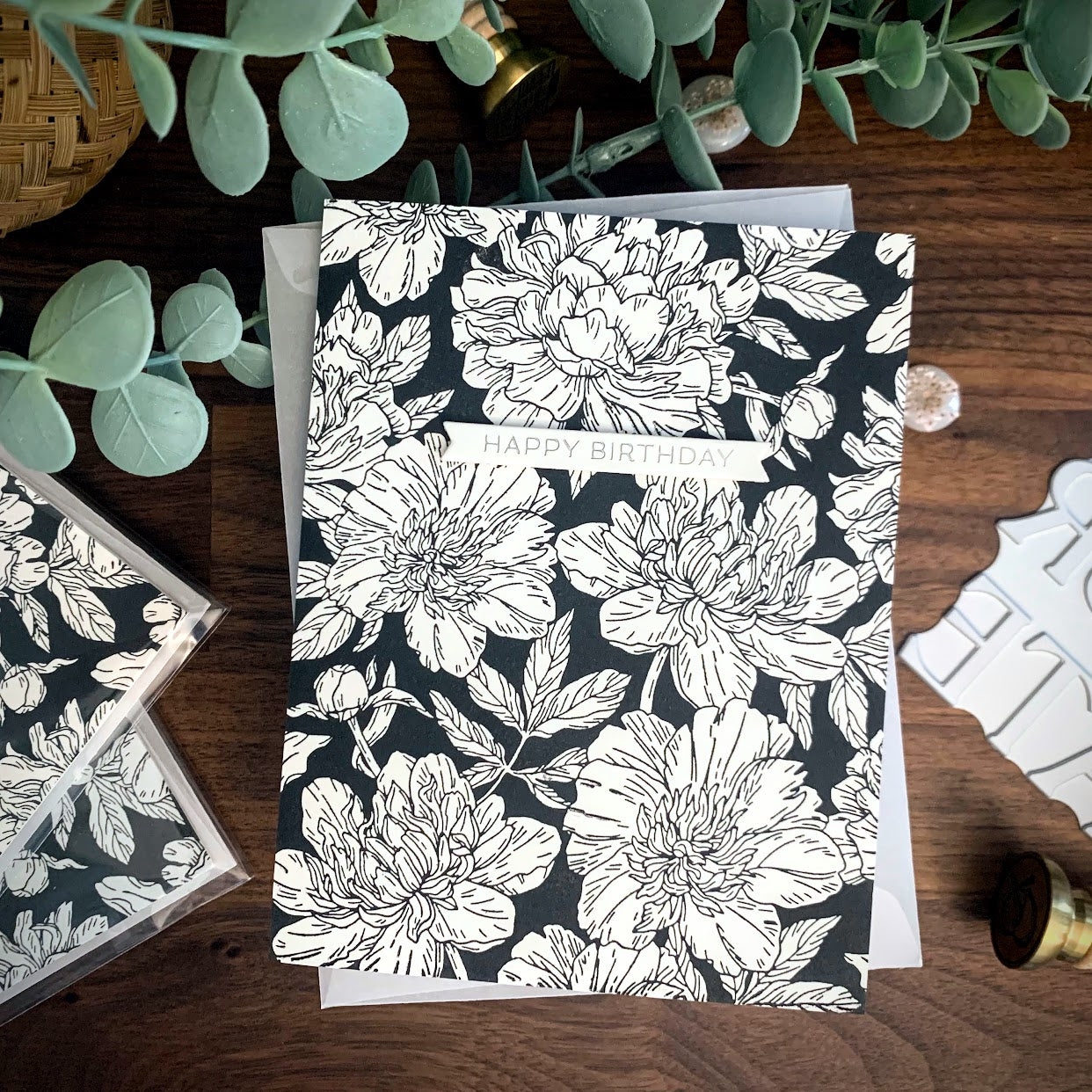 Letterpress Black Peonies (Birthday)