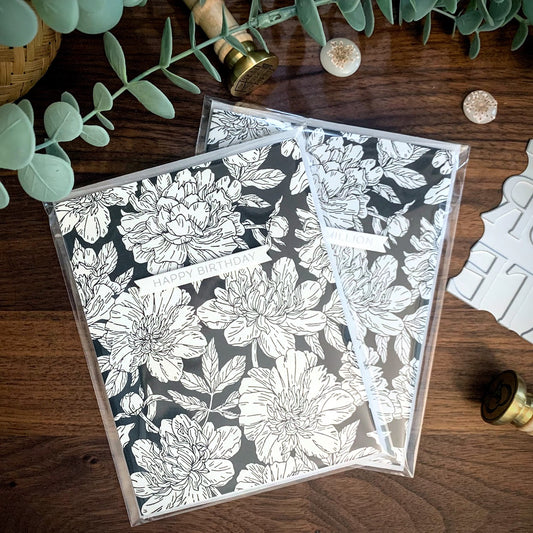 Letterpress Black Peonies (Birthday)