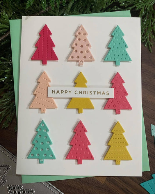 Geometric Modern Christmas Tree Card - Pinks and Blues