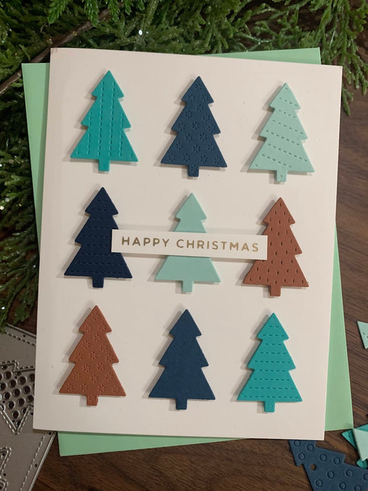 Geometric Modern Christmas Tree Card - Blues and Yellows