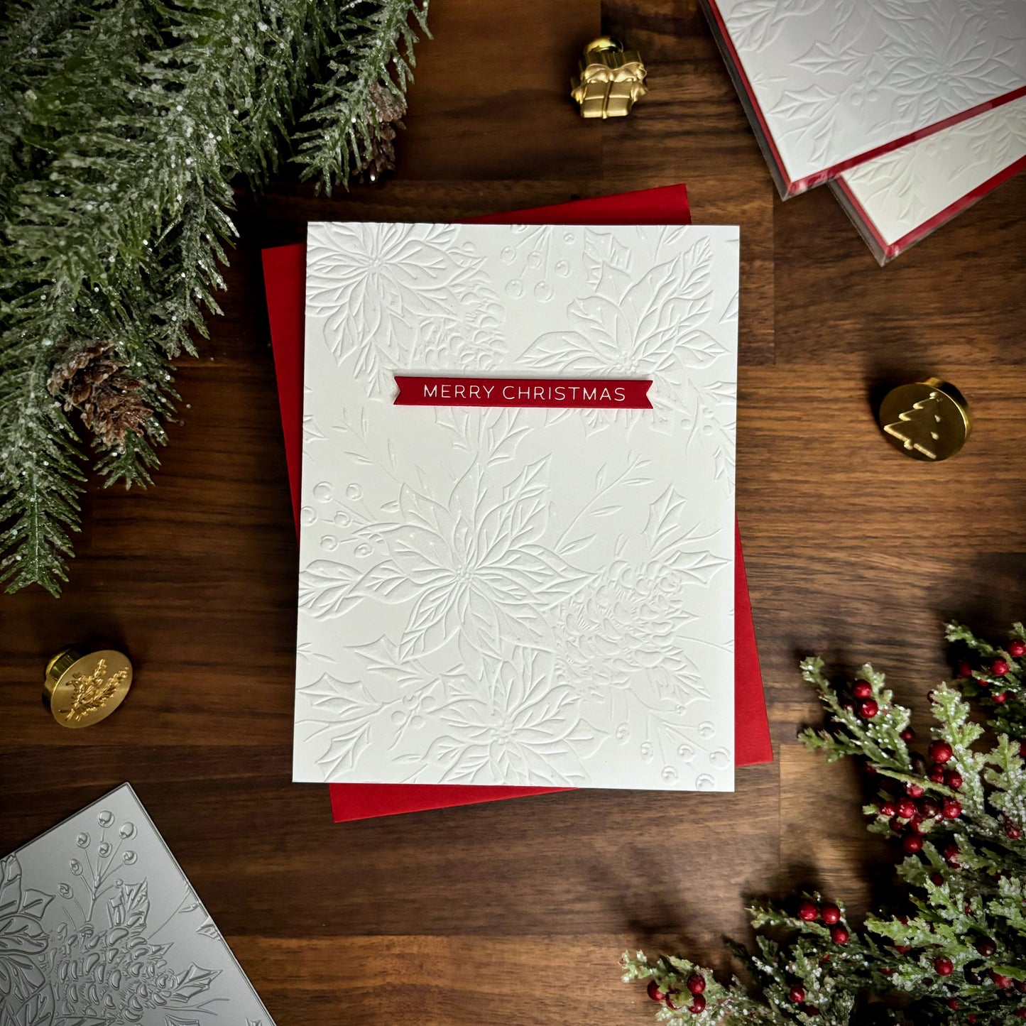 Pressed Poinsettias Christmas Card (White)