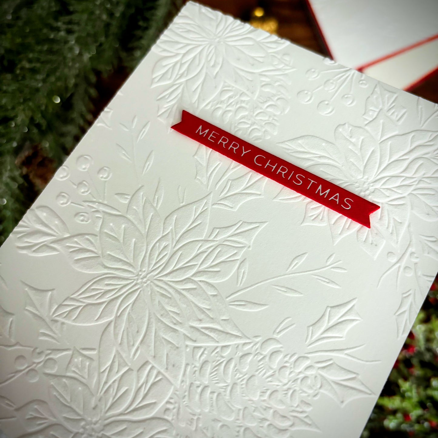 Pressed Poinsettias Christmas Card (White)