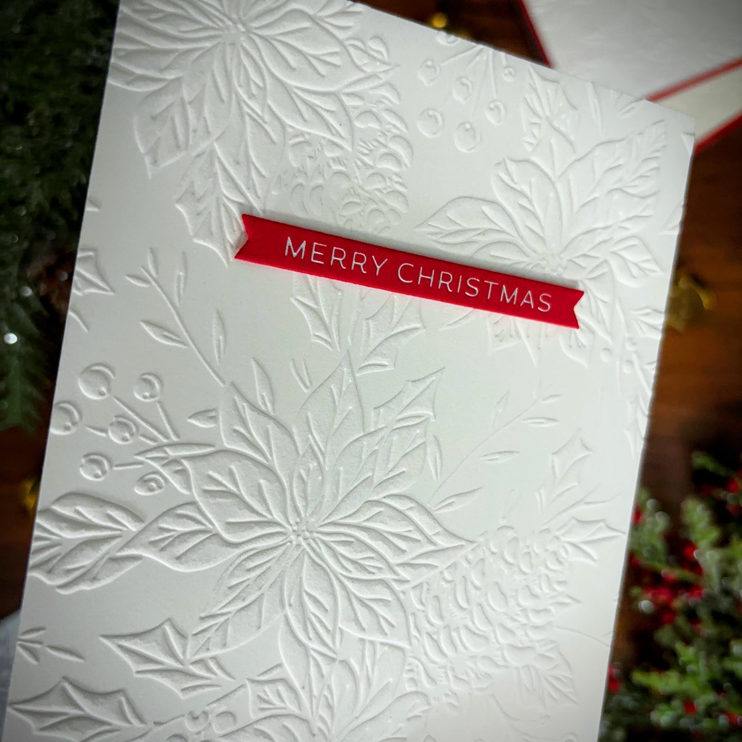 Pressed Poinsettias Christmas Card (White)