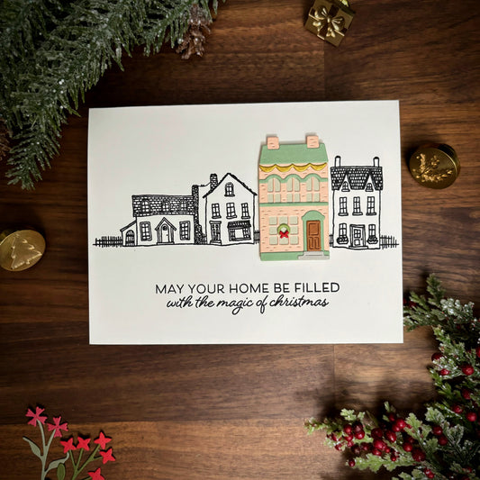 Christmas House Card (White and Pink)