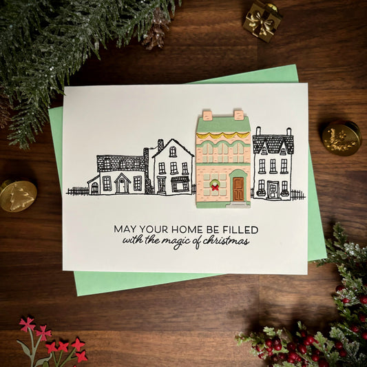 Christmas House Card (White and Pink)